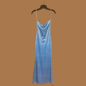 Blue floral, spaghetti, striped body con, long maxi dress